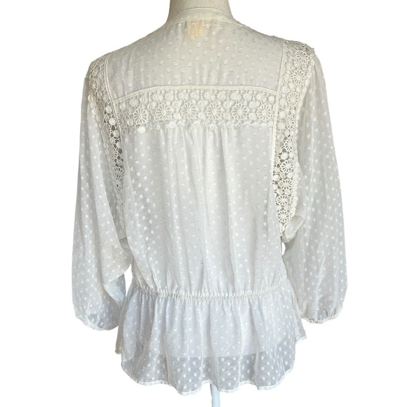 Meadow Rue Victorian Pleated Lace Swiss Dot Peplum Blouse Medium - Picture 10 of 14